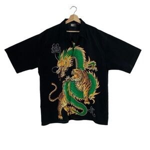 Vintage Moon Dragon Button Down Short Sleeve Shirt Size XXL